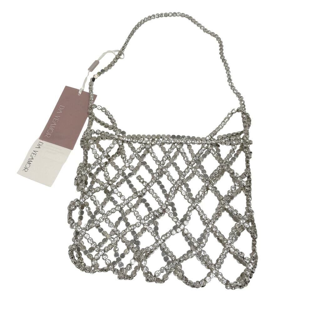 Da Veamor Mesh Rhinestone Bag OS NEW Silver Shimmer Sparkle Party Event